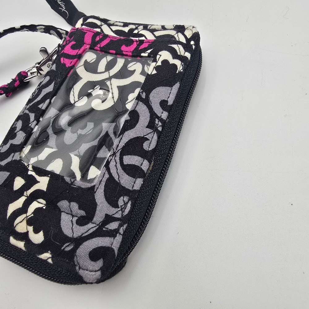 Vera Bradley Wristlet Wallet ID Window Zip Around Black Pink Gray Floral Pattern - Picture 2 of 7